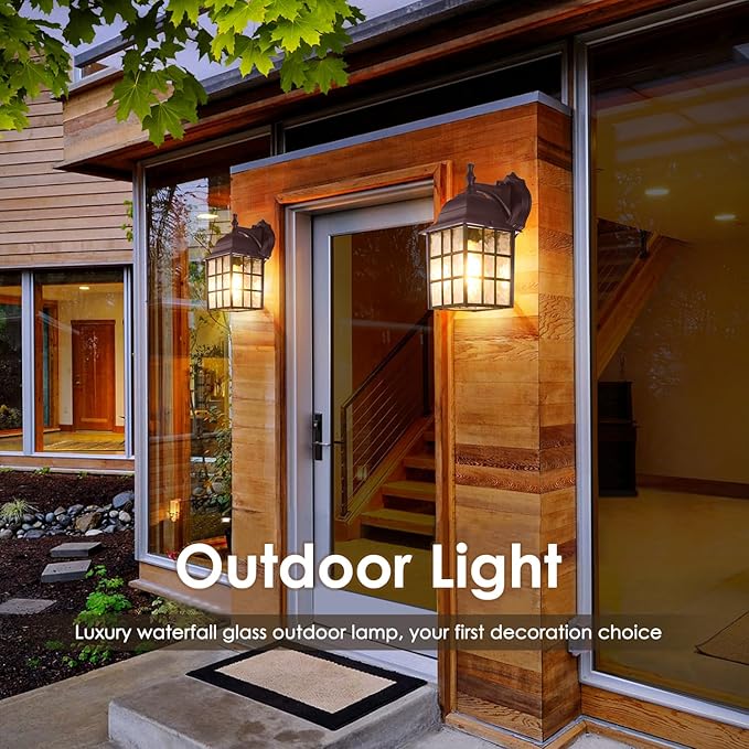 2-Pack Dusk to Dawn Outdoor Wall Light Waterproof Exterior Wall Lantern Lighting Fixtures with Photocell Sensor Brown Modern Outside Wall Sconce with E26 Base for House Porch Garage