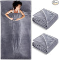 2 Pcs Sleeping Bag Liner for Adult 86 x 41 Inch Grey Flannel Fluffy Sheet &amp Camping Sheet for Autumn Winter Warm Thick Sheets for Backpacking Hotel Traveling Sleeping Bag with Zipper