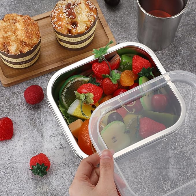 8 Pcs 1/6 Size Hotel Steam Table Pans with Lids Stainless Steel Food Containers and PP Plastic Covers Anti-clogging Steamer Pans for Buffet Catering Restaurant and Food Prep(6 Deep)