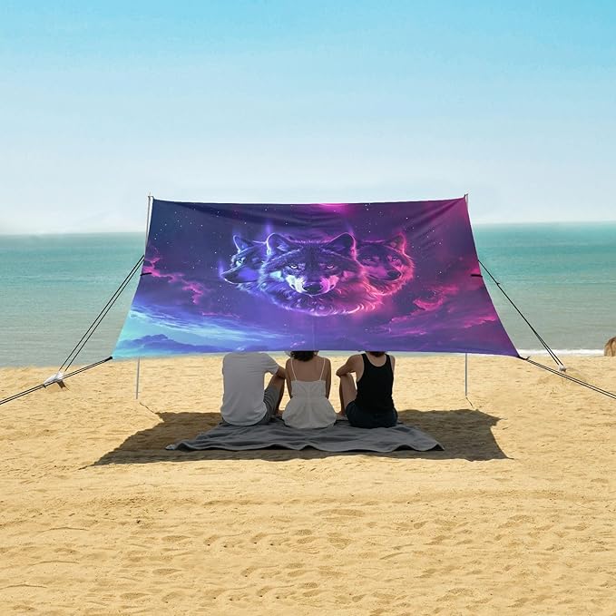 Camping Sun Shelters Neon Wolves with Sharp Eyes Beach Canopy 126 * 110.2in