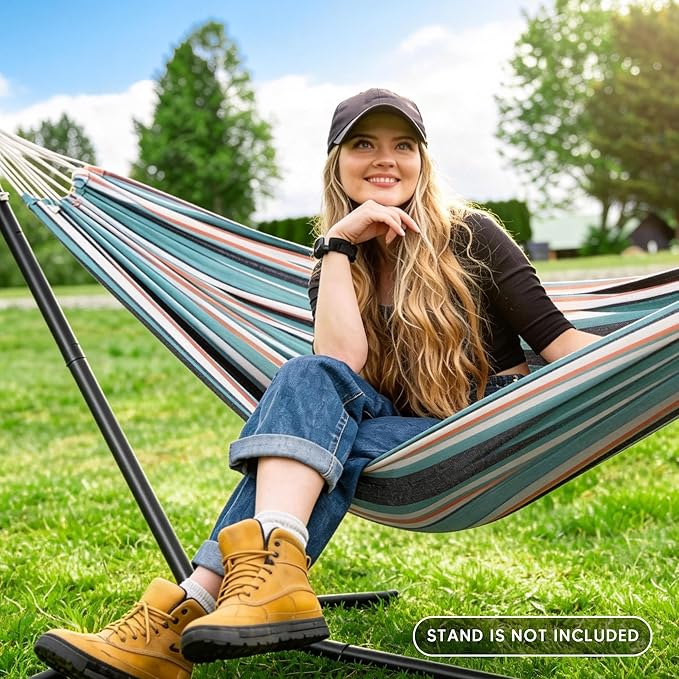 SUNCREAT Hammocks Outdoor Camping Double Hammock 2 Person Patio Hammock Green &amp Red
