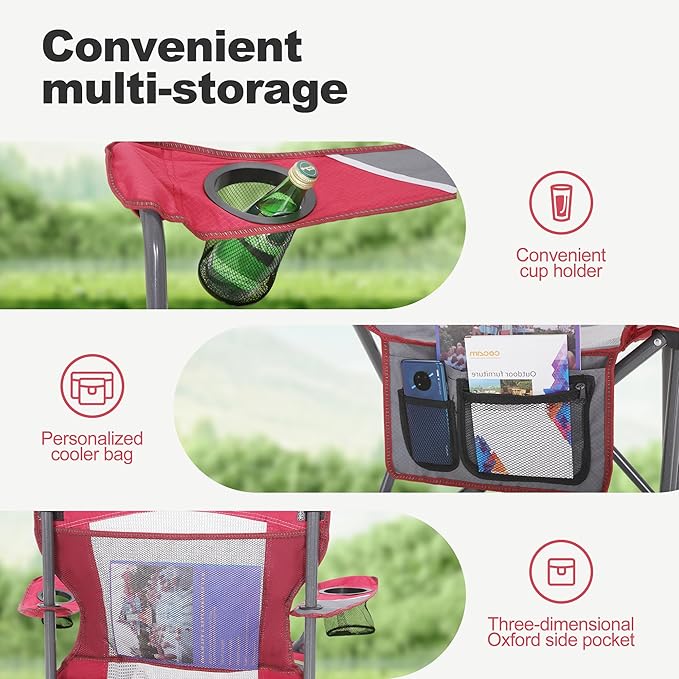LET'S CAMP 2 Pack Mesh Back Camping Chair Portable Folding Heavy Duty Outdoor Chair Support 330 LBS Durable Large Arm Chair with Cup Holder and Carry Bag for Camp Fishing Hiking Red
