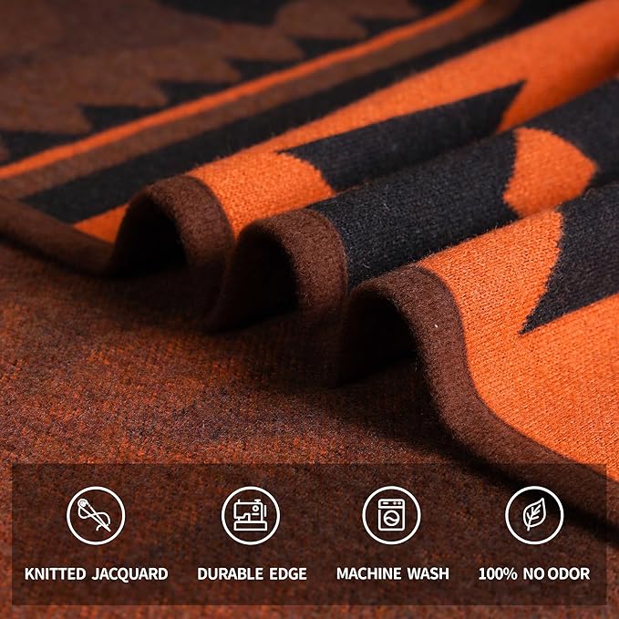 ACUSHLA Merino Wool Blanket - Soft Warm Thick Washable Large Bed Couch Camping Outdoor Travel Throw Blanket All Seasons Flame Brown 79X63