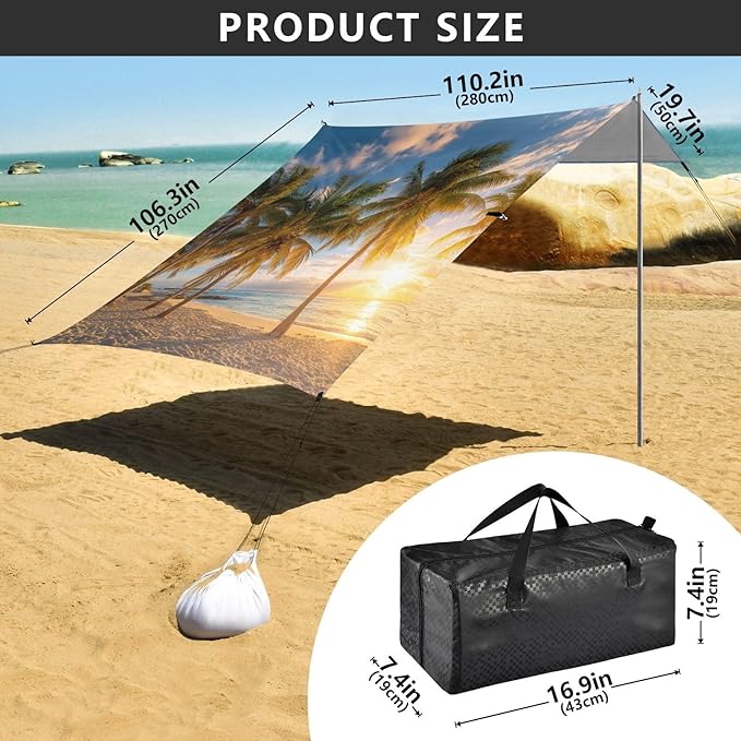 Bolaz Beach Canopy Tent Sun Shade9'×10.5' Large Family Beach Shade UPF50+- Outdoor Shade for Camping Trips FishingBeautiful Sunset4