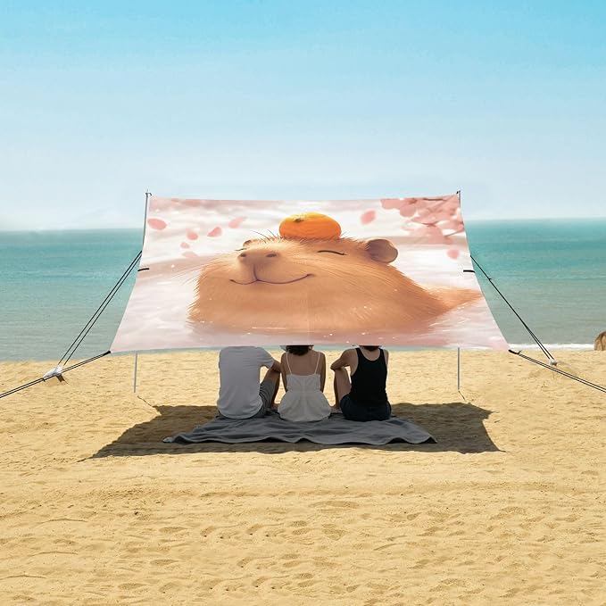Camping Sun Shelters Capybara with Orange Beach Canopy 126 * 110.2in