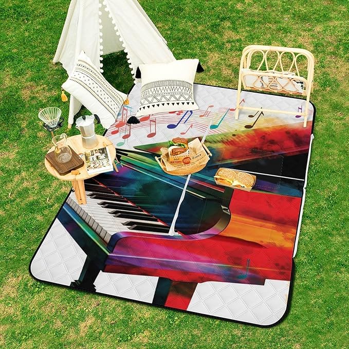 Zipper Colorful Piano Keyboard Music Style Picnic Mat Suitable for Travel Camping Park Or Home Use
