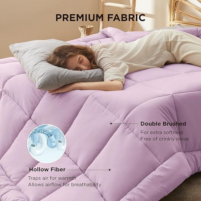 Bedsure Comforter Duvet Insert - Quilted Comforters Cal King Size All Season Duvet GentleSoft Down Alternative Bedding with 8 Tabs Gifts for Women/Men Light Purple Cal King 96 X 102 Inches