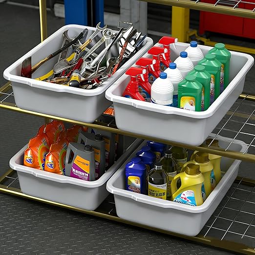 4 Packs 24 L Commercial Bus Tubs Plastic Bus Bins Restaurant Kitchen Dish Tub Grey