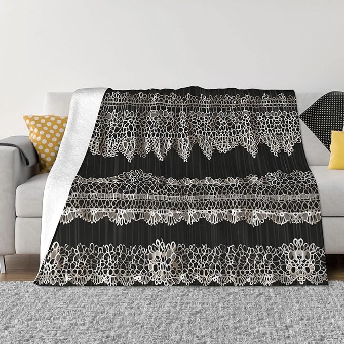 Lace Stripes 50x40 Printed Soft Fleece Blanket for Sofa Bed and Camping - Cozy Blanket for Travel Picnics Nighttime Use