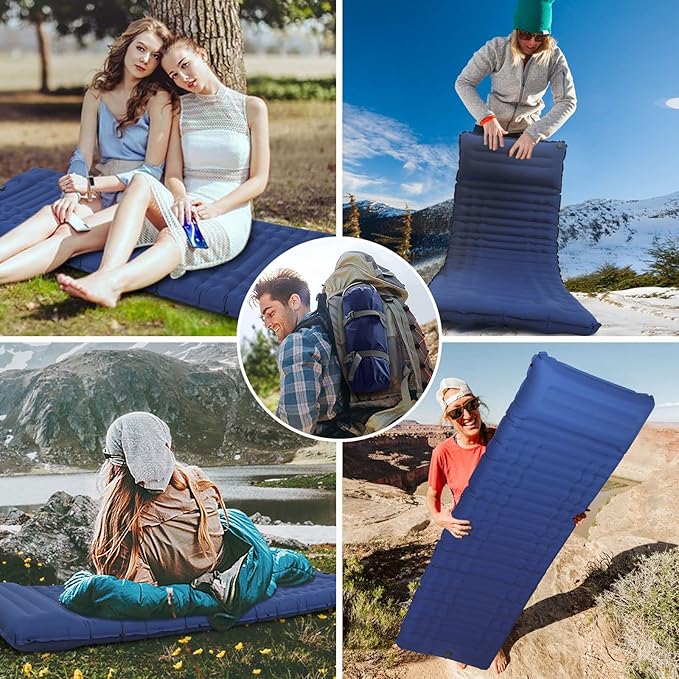 Inflatable Camping Sleeping Pad with Pillow Thick 4.5 Inch Portable Sleeping Pad Lightweight Sleeping Mat for Camping Backpacking Hiking