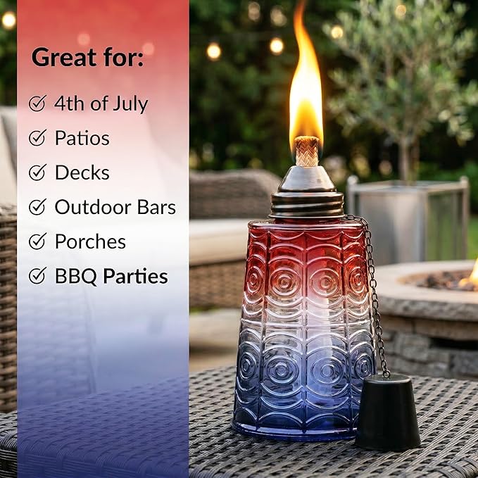 Seraphic Citronella Table Top Torches for Outdoor Patio 16oz Decorative Glass Torch Citronella Candles for Outside Deck Garden Parties Set of 3 Red/White/Blue