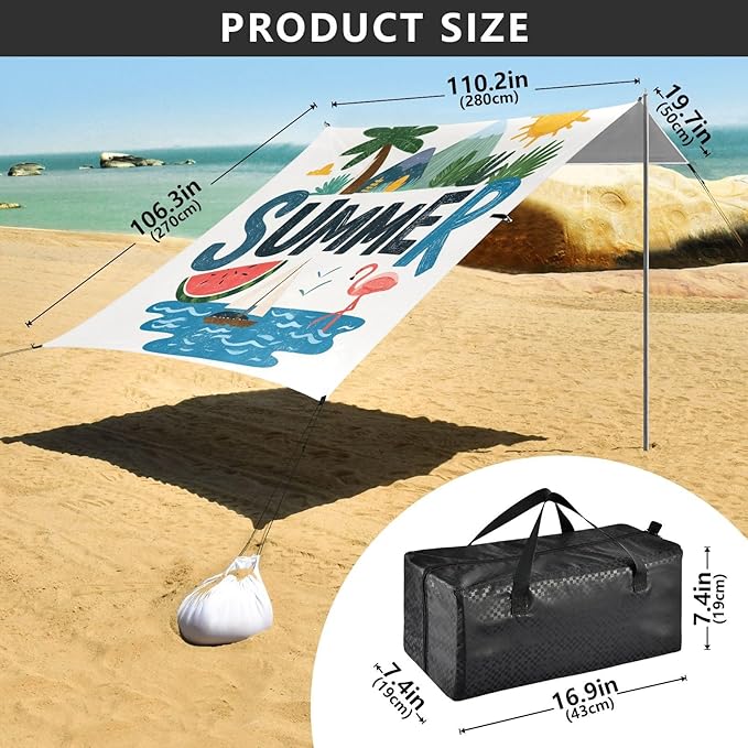 Bolaz Beach Canopy Tent Sun Shade9'×10.5' Large Family Beach Shade UPF50+- Outdoor Shade for Camping Trips FishingSummer Design