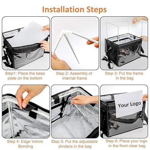 DEAYOU Insulated Food Delivery Bag for Bike Pizza Delivery Bag with Divider and Rear Rack Waterproof Thermal Catering Bag for Scooter Motorcycle 17.3x12.6x13.4 48L Fit 12'' Pizza Box Foldable