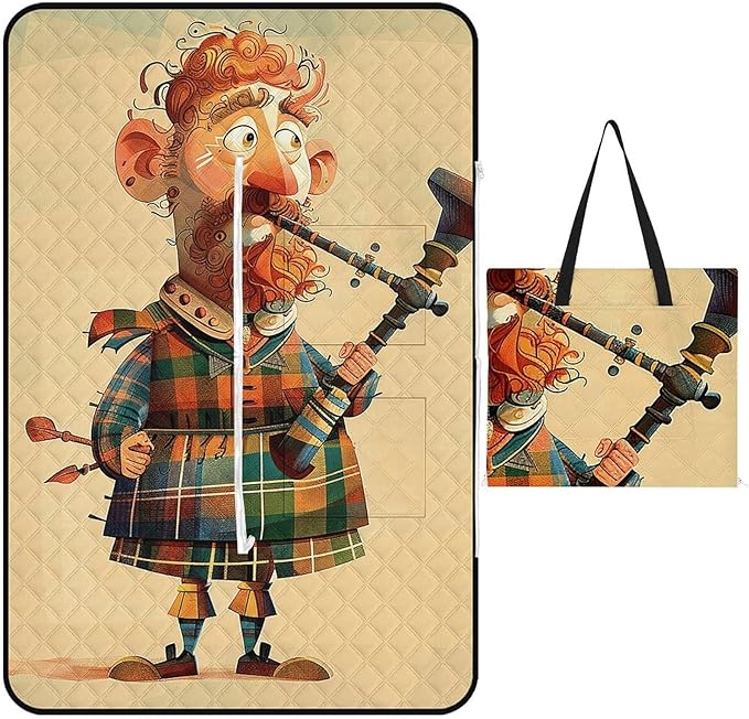 Zipper Cartoon Scottish Bagpipe Style Picnic Mat Suitable for Travel Camping Park Or Home Use