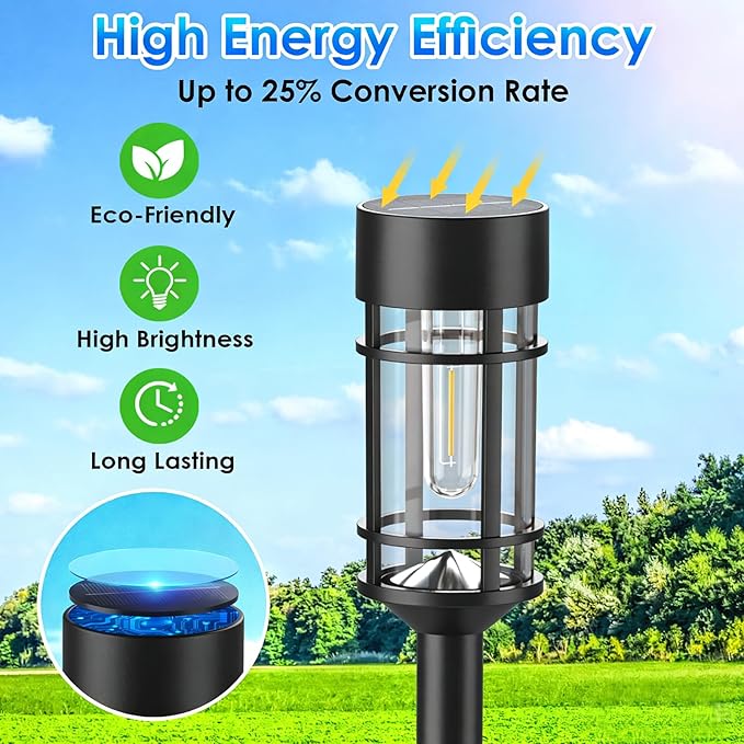 Mancra Solar Pathway Lights Outdoor 8 Pack Metal Glass Solar Lights Outdoor Waterproof Auto On/Off Landscape Path Lighting Garden Decor for Yard Walkway Driveway Cool White