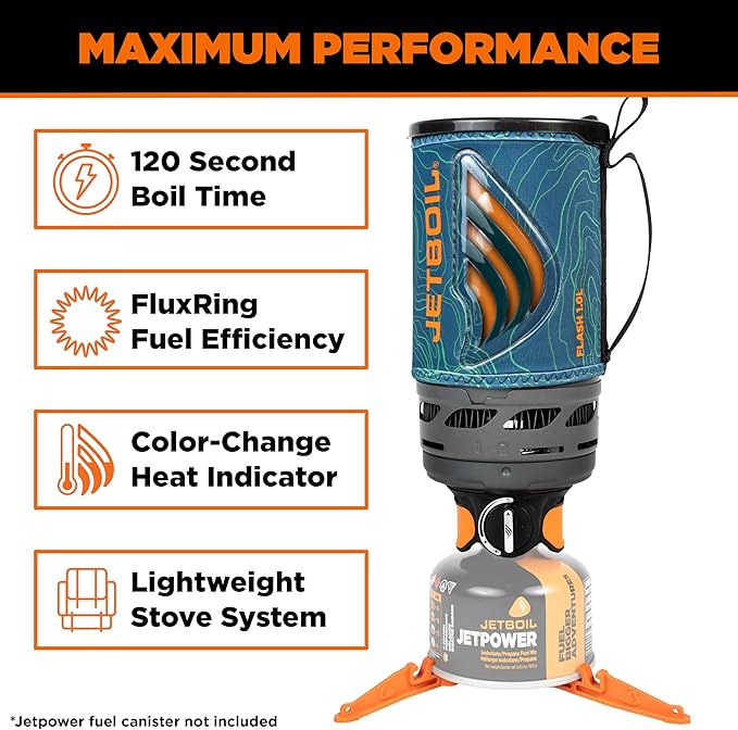 Jetboil Flash Portable Fast Boil Stove for Camping and Backpacking with 1-Step Auto Ignition Propane/Isobutane Burner with Cooking Cup