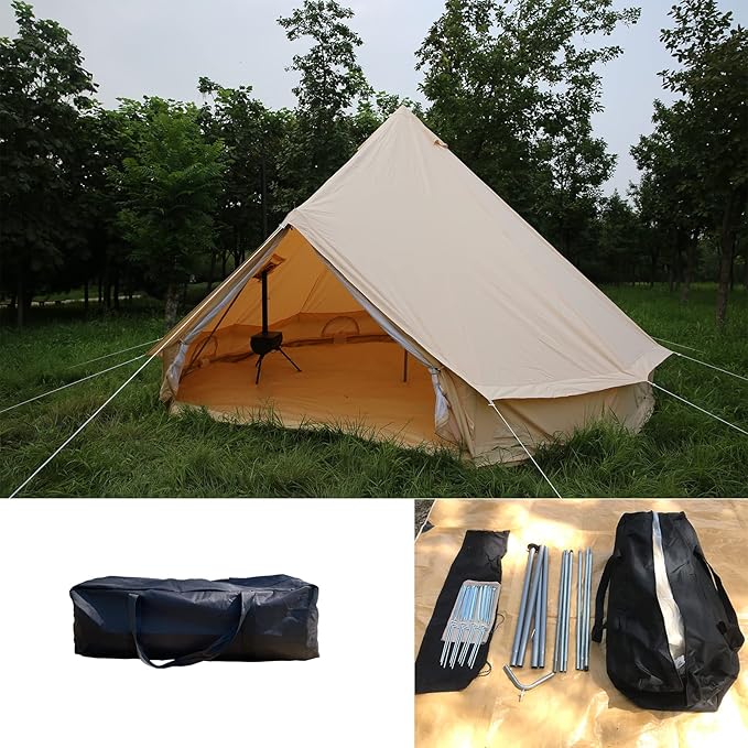 WINTENT Waterproof 4 Season Cotton Canvas Bell Tent with Stove Jack and Oval Flue Flashing Kit for 4/6/8/10/12 Persons