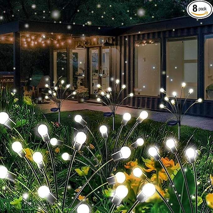 Solar Garden Lights 8 Pack 64LED Solar Firefly Lights Waterproof Garden Light Outdoor with 2 Lighting Modes Swaying Light for Outside Yard Walkway Patio Lawn Flower Bed Decoration (Cool White)