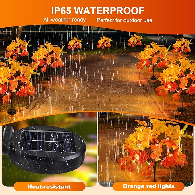 8Pack Fall Solar Lights Outdoor Waterproof160LED 320 Maple Leaves Solar Garden Lights Outside Autumn Artificial Tree Pathway Lights for PatioHalloweenThanksgivingFall Decoration