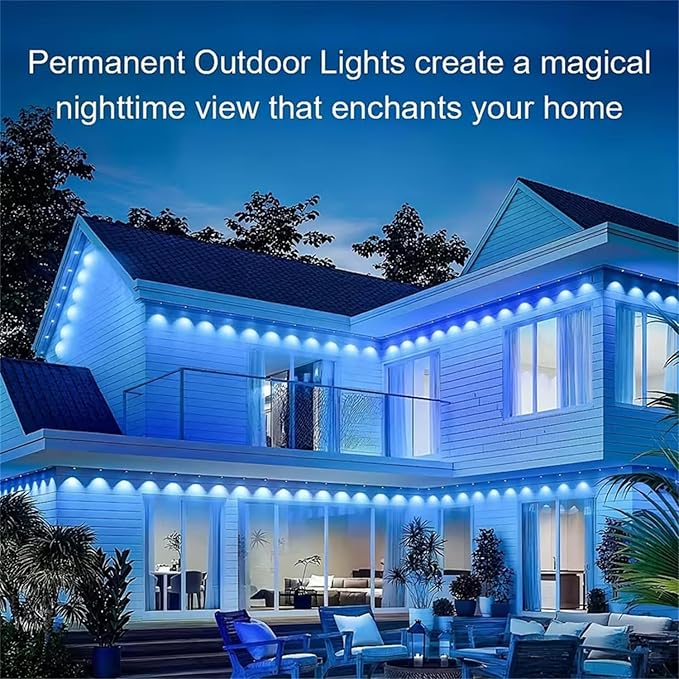 32.8FT Permanent Outdoor RGB LightsIP67 Waterproof Smart LED Eaves Lights with App/Remote Controlfor Christmas and All Holiday DecorDaily and Accent LightingHouse Roof and Garden Lighting