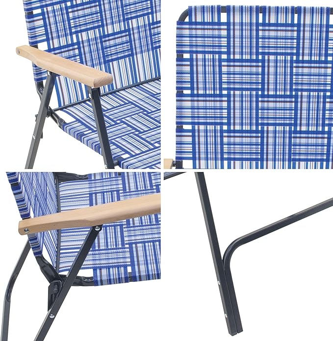 Camp &amp GO Steel Folding Grey Outdoor Patio/Camping Chair with Blue Woven Fabric and Arm Rests (Pack of 2)