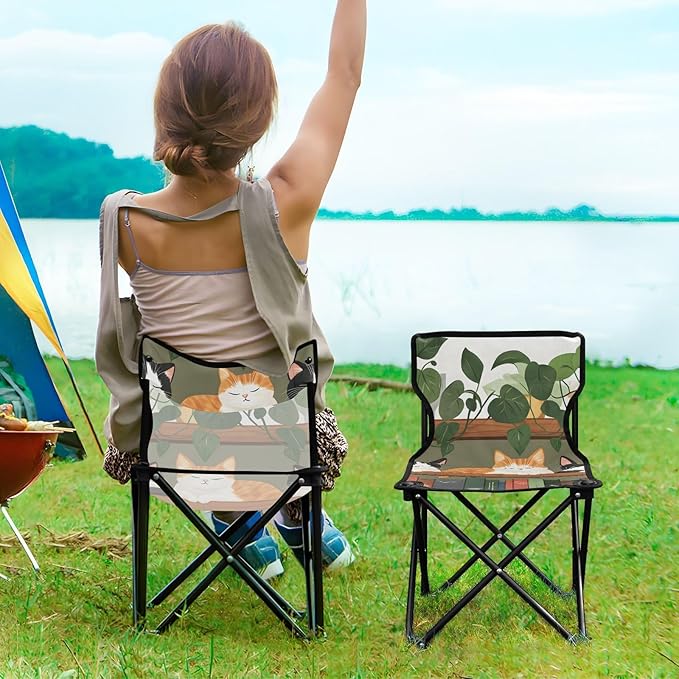 Cat on Shelf Portable Camping Chairs Folding Chair - Durable Oxford Fabric Lightweight Iron Frame Easy Fold Design - Ideal for Outdoor Activities Camping Fishing and Travel