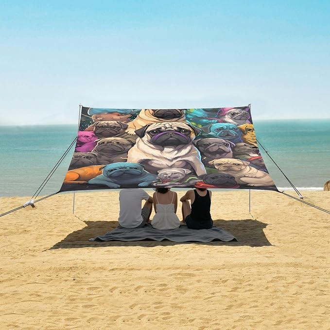 Cute Pug DogCamping Sun Shelters 9.2 x 10.5 FT Beach Canopy Tent Sun Shade with Carrying Bag for Camping Trips Fishing Backyard Fun or Picnics 21340341
