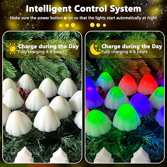 OZS 2PK 32LED 55FT Mushroom Solar Garden Lights Outdoor Solar String Lights Waterproof with 8 Lighting Modes Solar Garden Decor for Outside Pathway Light for Yard Decoration (Multicolor)