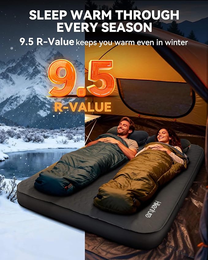 Hikenture 4 Thick Self Inflating Sleeping Pad Foam &amp Air Camping Mattress 9.5 R-Value Insulated Sleeping Mat Portable All Season Camping Pad for Tent Car Cot Truck