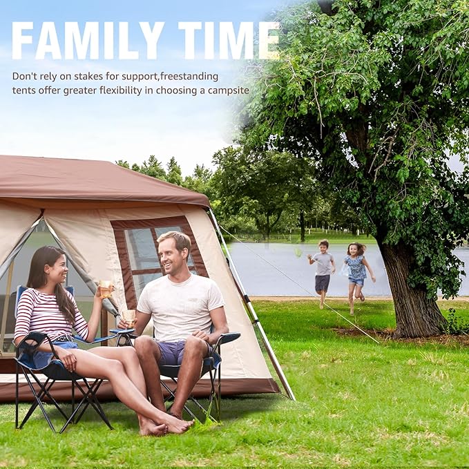Chihee Camping Tents Freestanding Tent Family Cabin Tent with Awning Porch 2 Doors 3 Mesh Windows Easy Instant Set upUltra Strong Frame Height up to 67 Spacious Great ViewsStargazing at Night