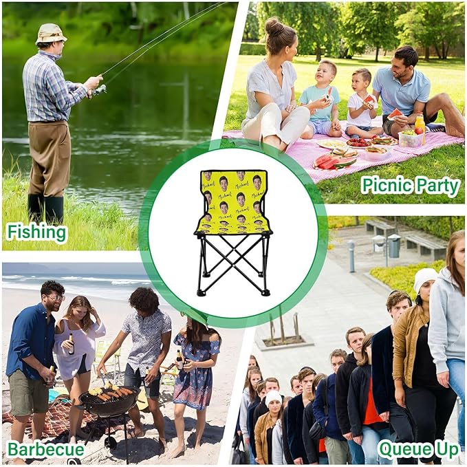 Sinestour Yellow Custom Photo Folding Camping Chair for Teen Child Personalized Name 14.6×14.6in Portable Outdoor Chair with Carry Bag for Beach Picnic Travel