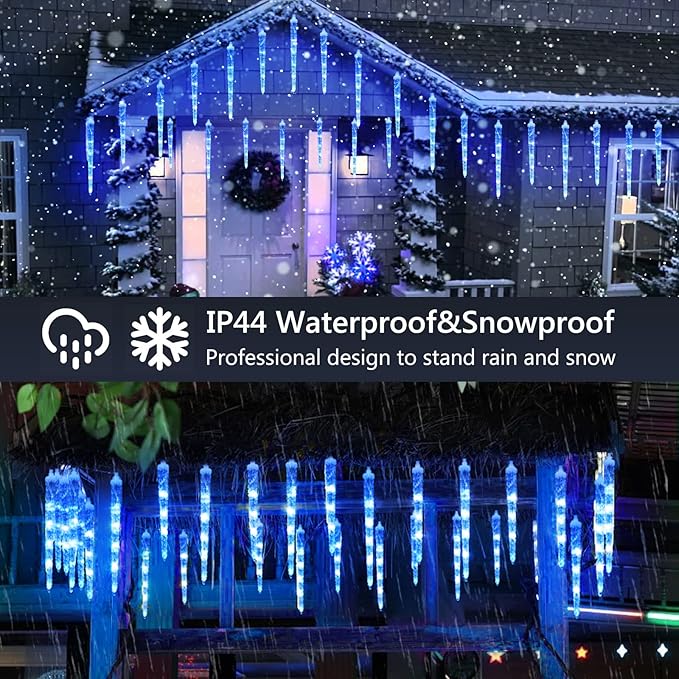 Joomer Blue Christmas Icicle Lights 13FT 20 Tubes 90 LED 8 Modes Icicle Lights with Timer Function Waterproof Connectable Ice String Lights for Holiday Home Patio Trees Christmas Decoration