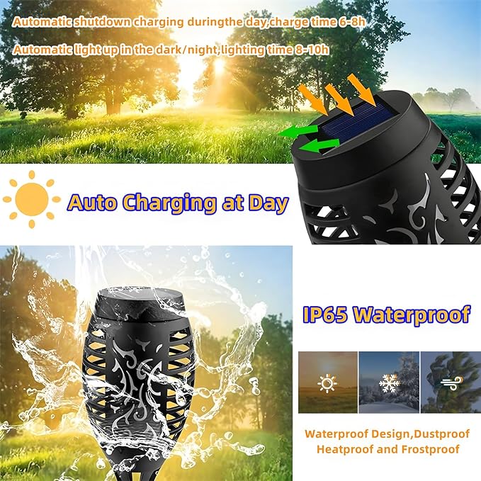 Solar Torch Light with Flickering Flame4Pack Solar Lights OutdoorWaterproof Solar Powered Yard Garden LightsSolar Flame LightTorches Lighting for Outside Patio Lawn Path Decorations (Purple)
