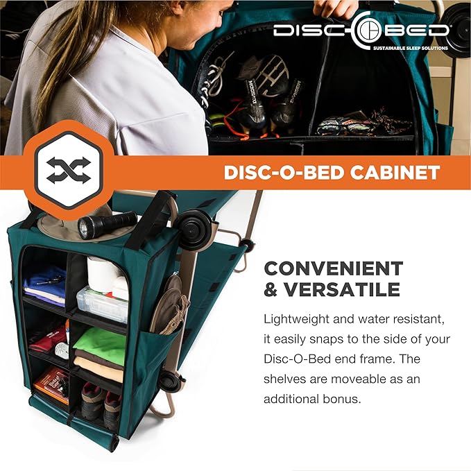 Disc-O-Bed 3-Shelf 6-Compartment Hanging Zippered Cabinet for Cam-o-Bunks Green