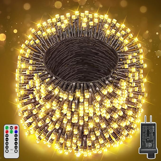 394FT 1200 LED Christmas Lights Outdoor Warm White Christmas Tree Lights Plug in 8 Modes Twinkle String Light for Bedroom Wedding Party Ceiling Xmas Home Decorations