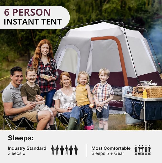 Camping Tents 4/6 Person Pop Up Instant Tent - Setup in 60s for Family Camping Windproof Design Family Cabin Tent with Rainfly &amp Backpack Carry Bag