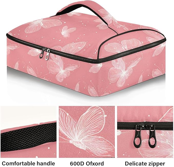 Casserole Carrier Cute Pattern Butterfly PrintInsulated Casserole Carrier for Hot or Cold Food Thermal Lunch Tote for Potluck Parties Picnic Beach Fits 9 x 13 Inches Baking Dish