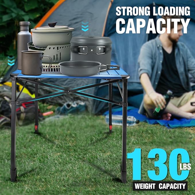 VILLEY Folding Camping Square Table with Carry Bag Lightweight Aluminum Adjustable Square Table for Outdoor Camping Picnic Backyards BBQ (L)