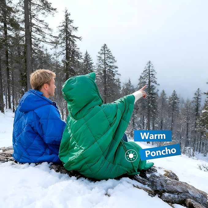 Camping Outdoor Blanket Ultralight Down Alternative Printed Travel Camp Blankets for Sleeping Packable Waterproof Puffy Quilt for Hammock Picnic Stadium Beach Cold Weather (Blue Blanket Poncho)