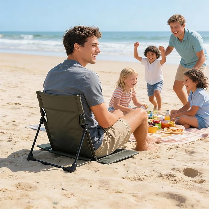 Extra large folding camping backrest with cup holderLightweight portable outdoor large chair for beach park lawn and travelAluminum frame comfortable &amp durable lazy backrest (Olive Green)