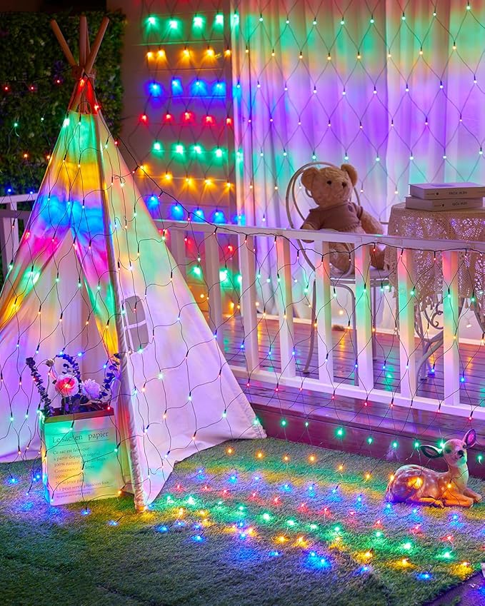 12 x 5FT 360 LED Christmas Net Lights Outdoor for bushes Waterproof IP65 12 Modes Connectable Extendable Bush Net Christmas Lights Outdoor Mesh Light for Bushes Tree Yard Garden Multicolor