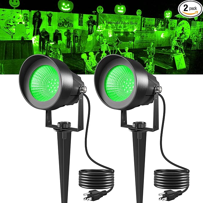 T-SUN Green Spotlight Outdoor Waterproof LED Landscape Lighting with US Plug Easy Install 270° Adjustable Outdoor Spot Lights for Garden Tree Yard Decor 2 Pack