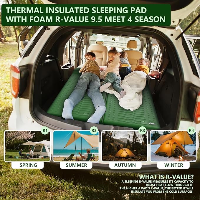 HiiPeak Memory Sleeping Pad Compact Thick Foam Sleeping Mats with Pillow 9.5 R-Value Insulated Camping Mattress Pad Easy Inflate &amp Deflate Inflatable Sleep Mat for Backpacking Hiking Car Tent