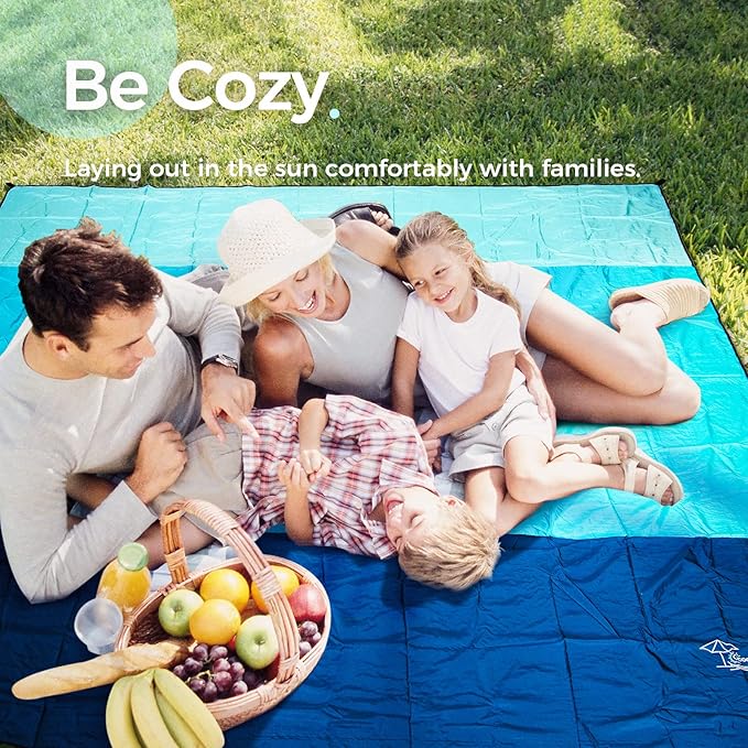 OCOOPA Beach Blanket Extra Large Sandproof Waterproof Picnic Mat 8 Persons Family Size Sand Free Comfortable Durable Parachute Nylon 210T Lightweight 4 Stakes&amp1 Travel Bag S09