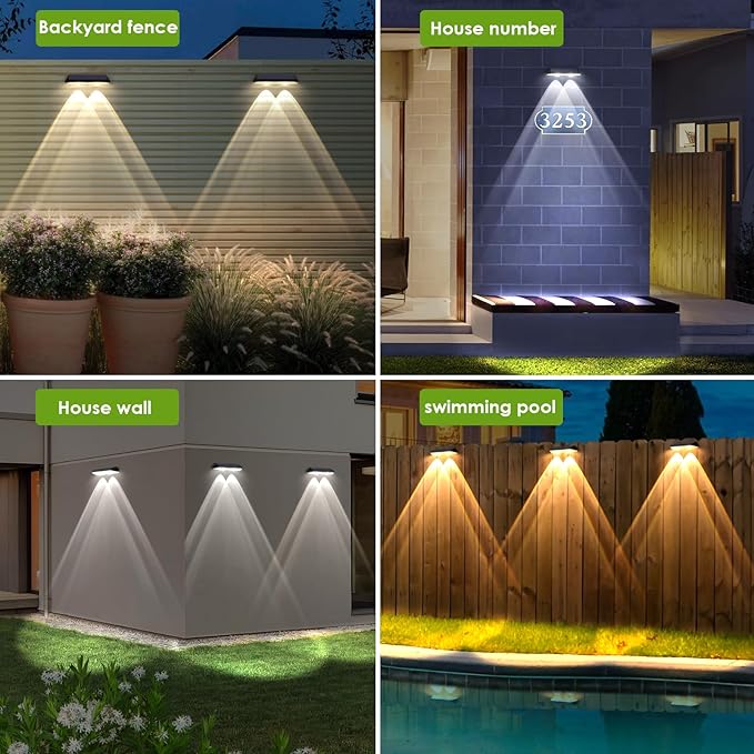 Solar Fence Lights Outdoor - 2700/4000/6000K 3 Mode 8 Pack Solar Fence Lights Outdoor Waterproof LED Fence Light Solar Powered for Outside Backyard Railing Step PatioWall and Home Improvement