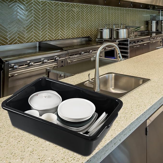 4 Pack 32 L Commercial Bus Tubs Large Rectangle Dishpan Wash Basin Tub Black