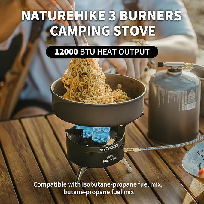 Naturehike Camping Gas Stove for IGT Table Portable Isobutane Stove with Storage Bag &amp Foldable Brackets 3 Burners Camp Stove for Outdoor Car Camping Cooking Tailgating