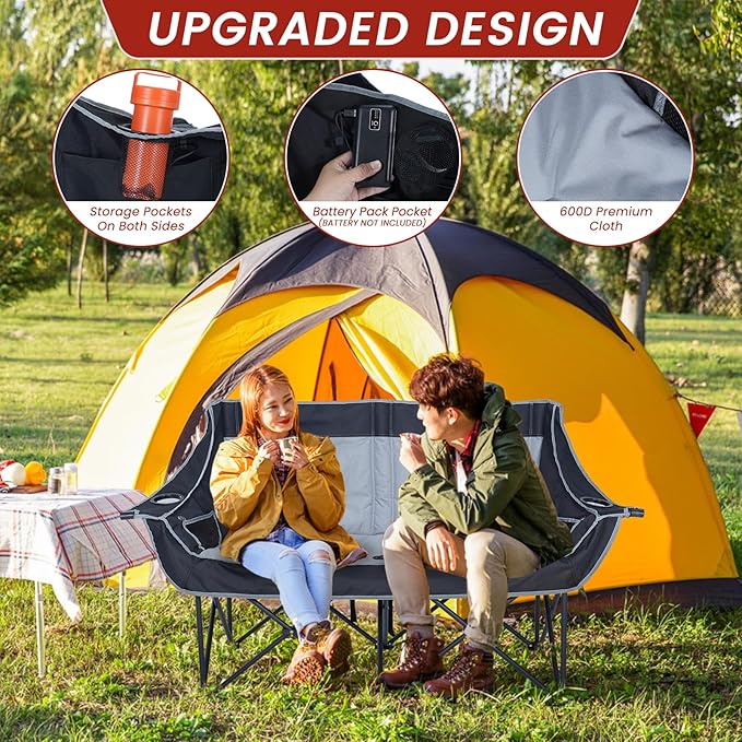 DoCred Heated Double Camping Chair Heated Folding Camping Chairs Loveseat Outdoor SportsHeating Oversized Loveseat Chairs for Adults2 Person Camp Chair with 3 Heat Levels Battery NOT Included