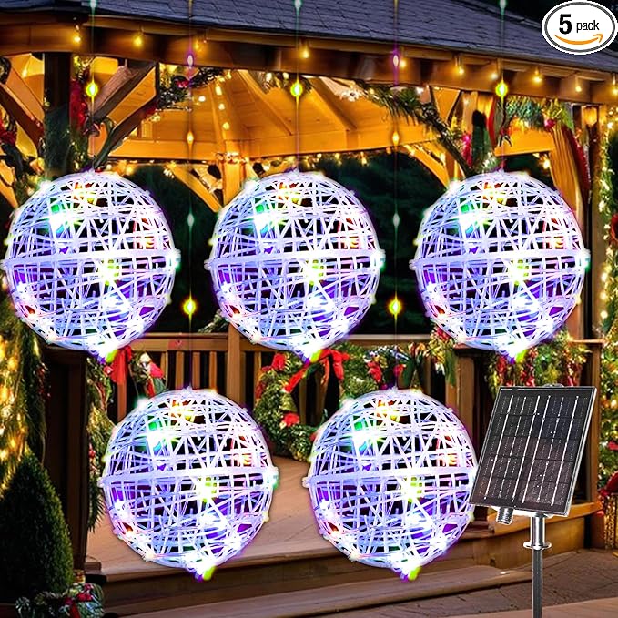 200LED Solar Christmas Ball Lights for Outdoor Trees – Waterproof Globe String Lights with 8 Lighting Modes Solar Sphere Lights Holiday Decor for Tree Garden Porch (Multicolor 5pc)