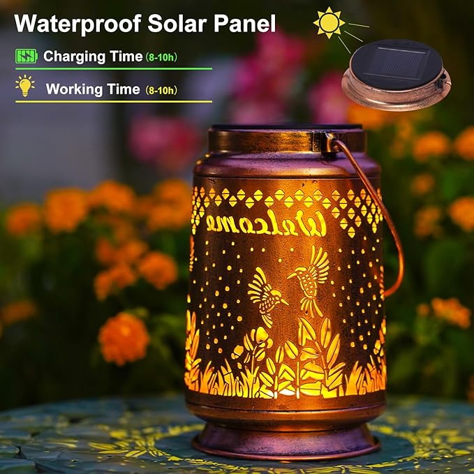 Solar Lanterns Outdoor Waterproof Hummingbird Garden Decor Gifts for Women Mom Grandma Hanging Solar Lights Metal Solar Decoration Outside for Yard Patio Backyard Porch